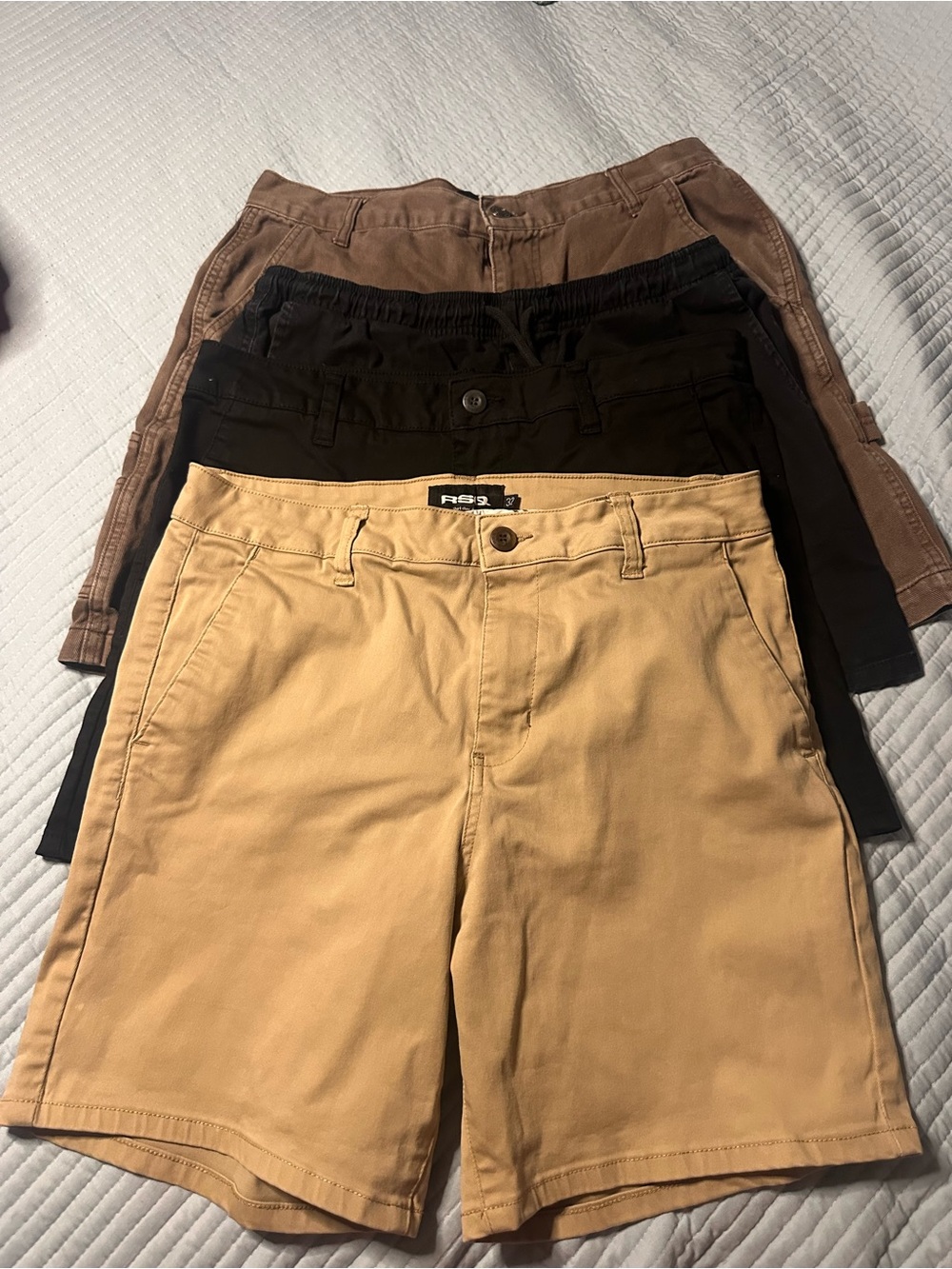 4 RSQ Men's Khaki, Black & Brown Flat Front Shorts